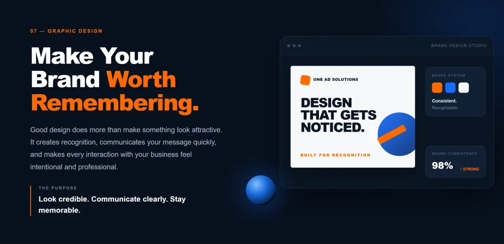 Section graphic titled Make Your Brand Worth Remembering highlighting a cohesive brand style board with vector logo design, professional typography layout, and visual marketing assets.