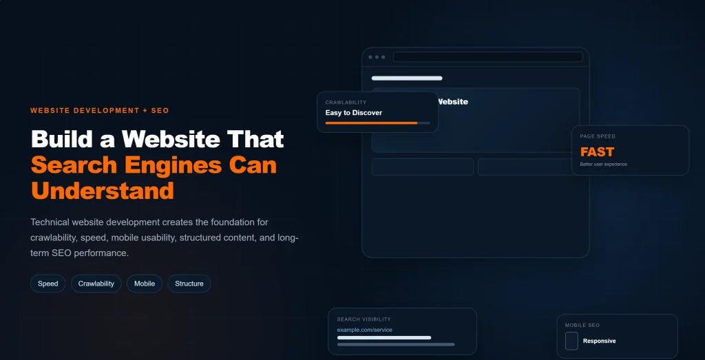 SEO-friendly website structure showing how development supports search engine optimization